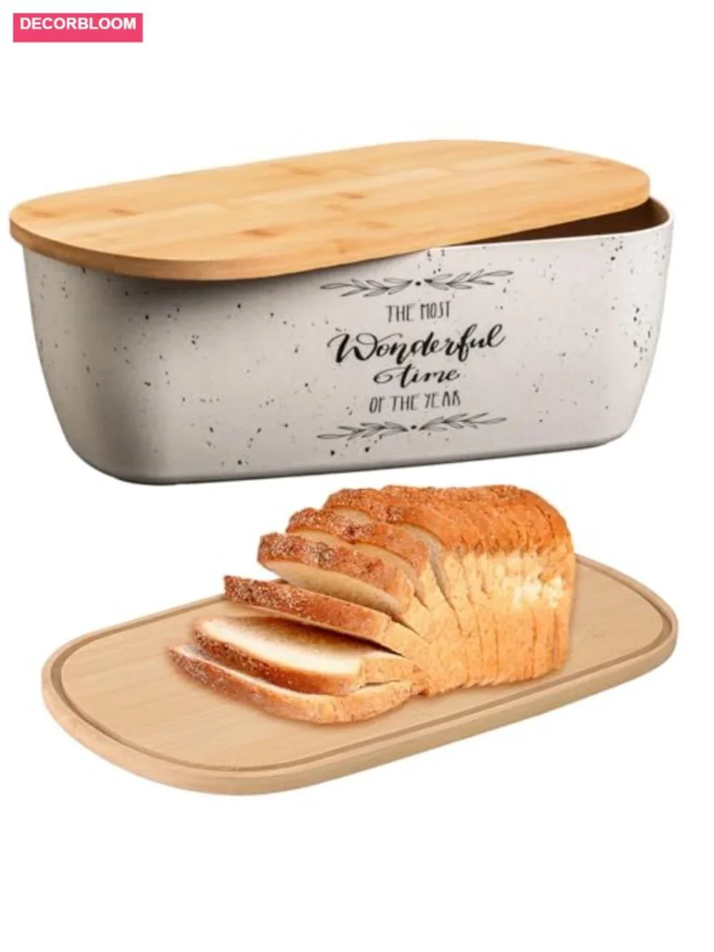 Bamboo Fiber Bread Box with Cutting Board Lid, Kitchen Countertop Food Storage